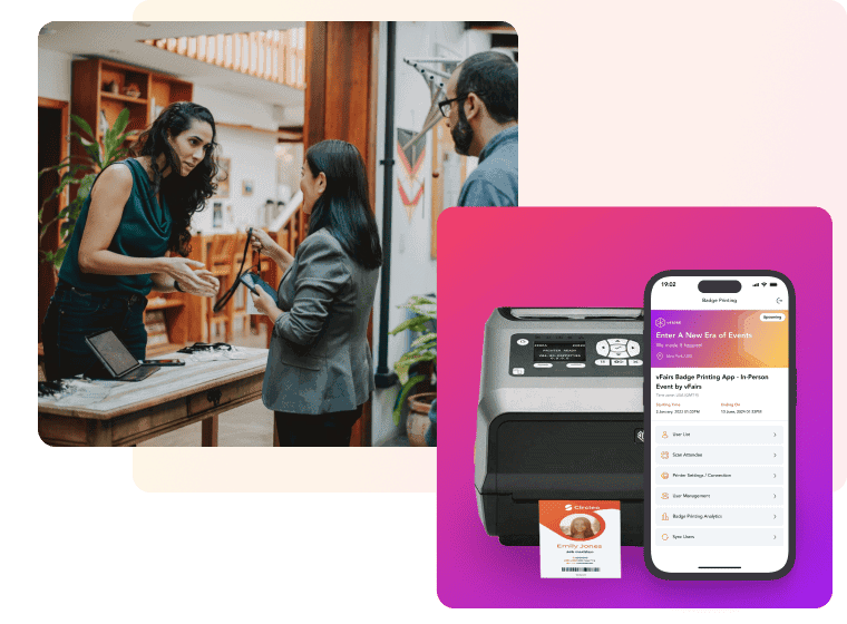 vfairs badge printing counter, badge printing app and onsite tech